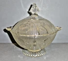 Jeanette Iris & Herringbone Clear Covered Candy Dish, Rayed Foot, Hard To Find