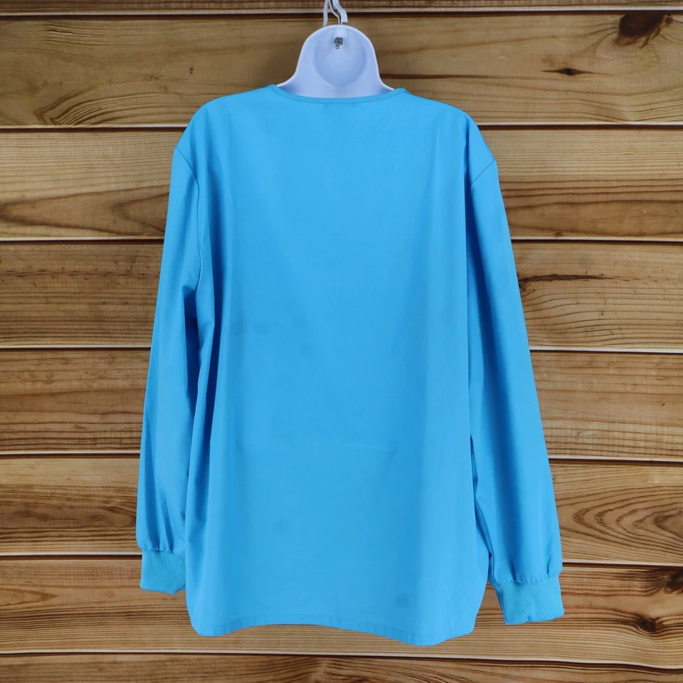 Cherokee Workwear Scrubs Button Up Womens Size L Blue Polyester Blend Pockets - Image 2 of 4