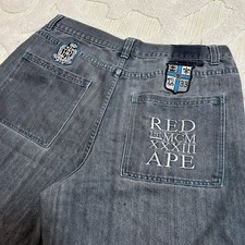Crazy Vintage Y2K Red Ape Denim Jean Shorts Jorts Baggy Embroidered Size 38 READ