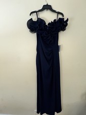 NWOT XSCAPE Plus Size Ruffled Side-Slit Evening Gown in navy Size 10