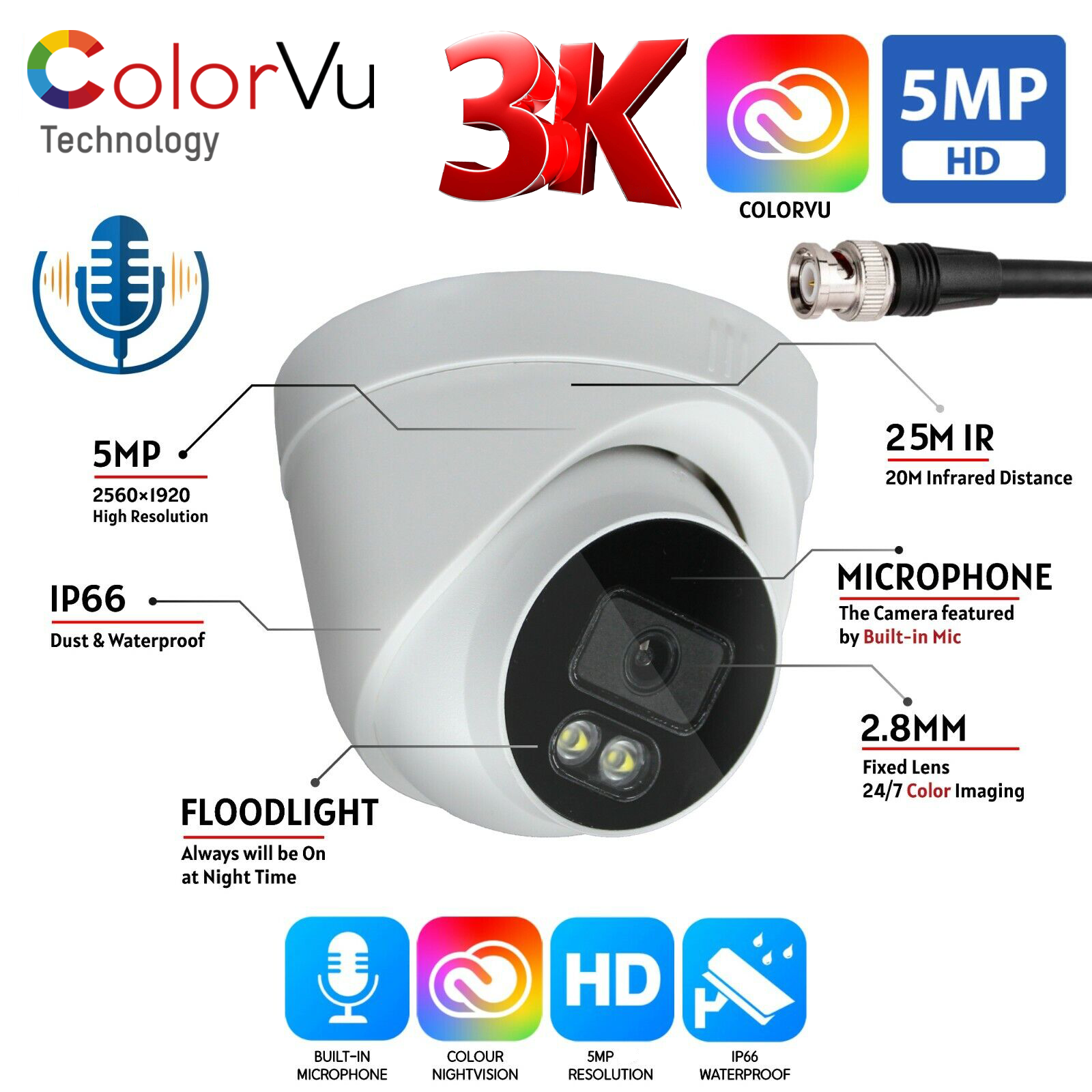 HIKVISION 5MP COLORVU AUDIO MIC CCTV SECURITY OUTDOOR INDOOR CAMERA