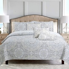 Venetia Gray Medallion 3- Piece Reversible Quilt Set, Bedspread, Coverlet