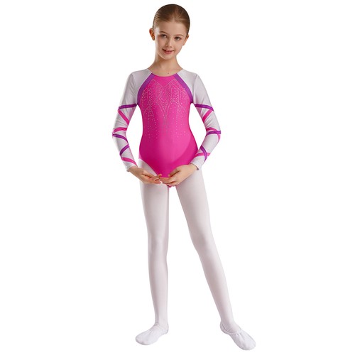 Kids Girls Leotard With Shorts Sport Dance Outfit Bike Rompers Long Sleeve Gym - Picture 25 of 43