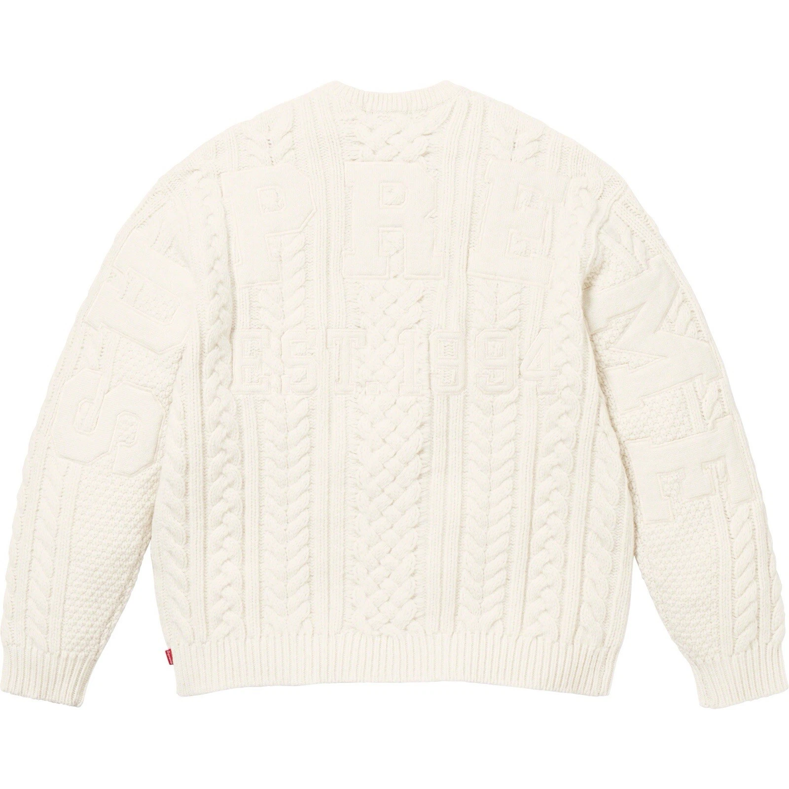 Pull tricoté câble Supreme Applique   Taille L   Ivoire   NEUF   GRATUIT ??