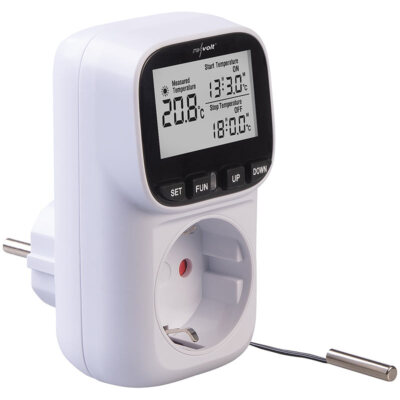 revolt Digitales Steckdosen-Thermostat für Heiz & Klimageräte, Sensorkabel