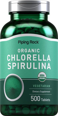 Chlorella Spirulina Organic 500 Tablets Vegetarian Pills Non-Gmo
