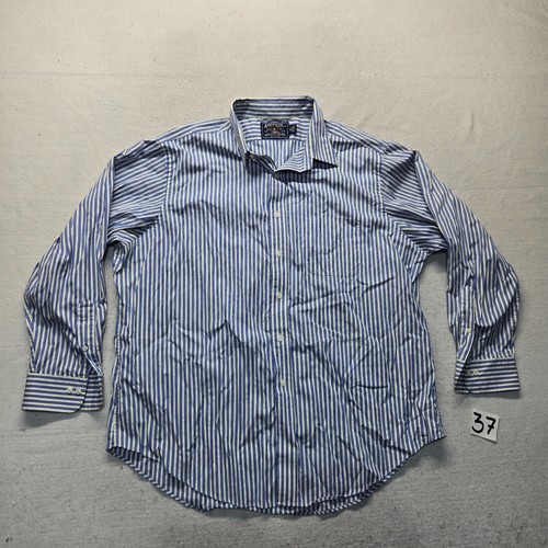 AMERICAN LIVVING Blue White Striped Long Sleeve Button Up Shirt Men's 18 34/35 - Picture 2 of 7