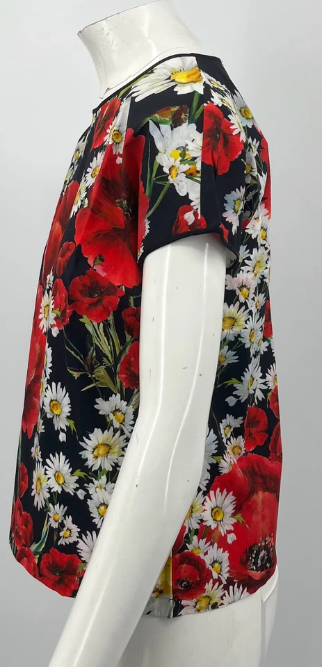 Camiseta manga corta Dolce & Gabbana estampado rosa rojo algodón/seda talla 42 Foto 3 de 4