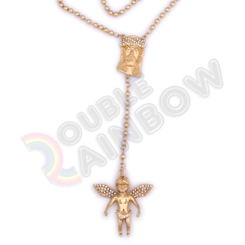 'Herren Edelstahl Engel Jesus Anhänger Strass Rosenkranz Halskette Kette - Bild 4 von 5