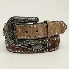 N320002002 Nocona Men's 1 1/2 Inch Calf Hair Belt Brown Oval Concho NEW