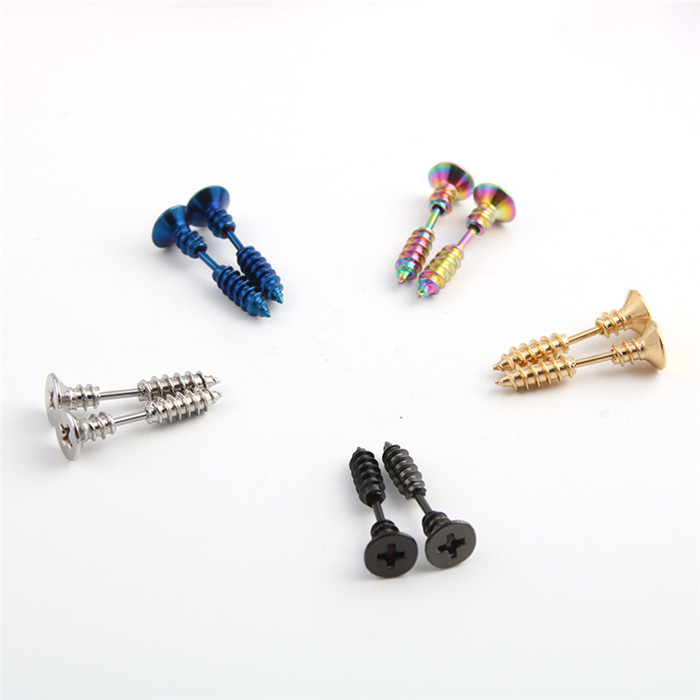 earing stainless steel screw nail stud earrings punk fashion fake  stretchers