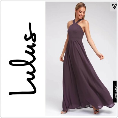 NWT Lulus Dusty Purple Air of Romance Maxi Dress Halter Top Size X-Small 