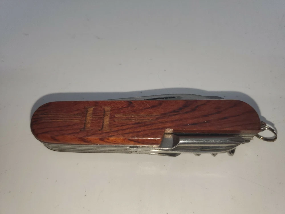 Multi-tool Pocket Knife Letter "H" Kansas Buffalo Engraved  On Wood  Handle