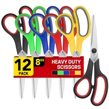 8" 12 Pack All Purpose Heavy Duty Scissors- Comfort-Grip Sharp Scissors for O...