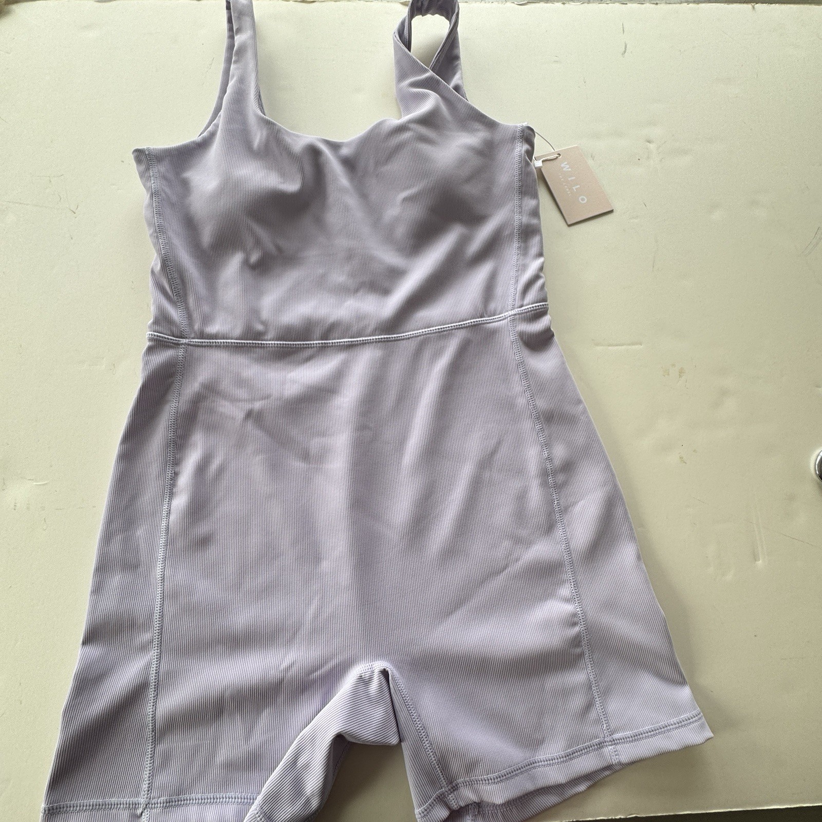NWT Wilo the Label M Ribbed Active Romper Lilac Purple Lavender $68 One Piece
