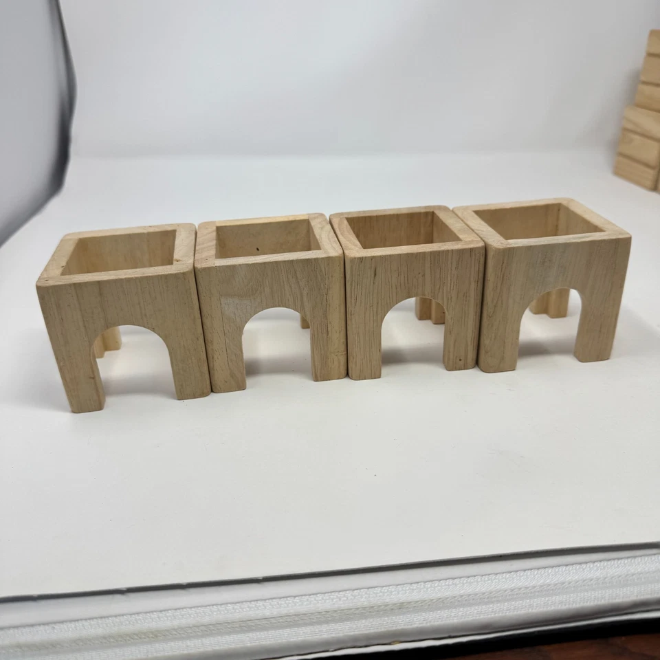 Plan Toys Vintage Hollow Castle Building Blocks Natural & Red Set of 29 NO BOX - Image 3 of 4