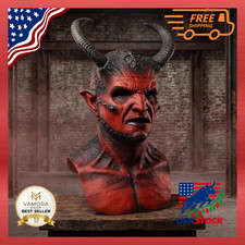 Realistic Latex Demon Mask with Horns Full Face Halloween Costume Prop