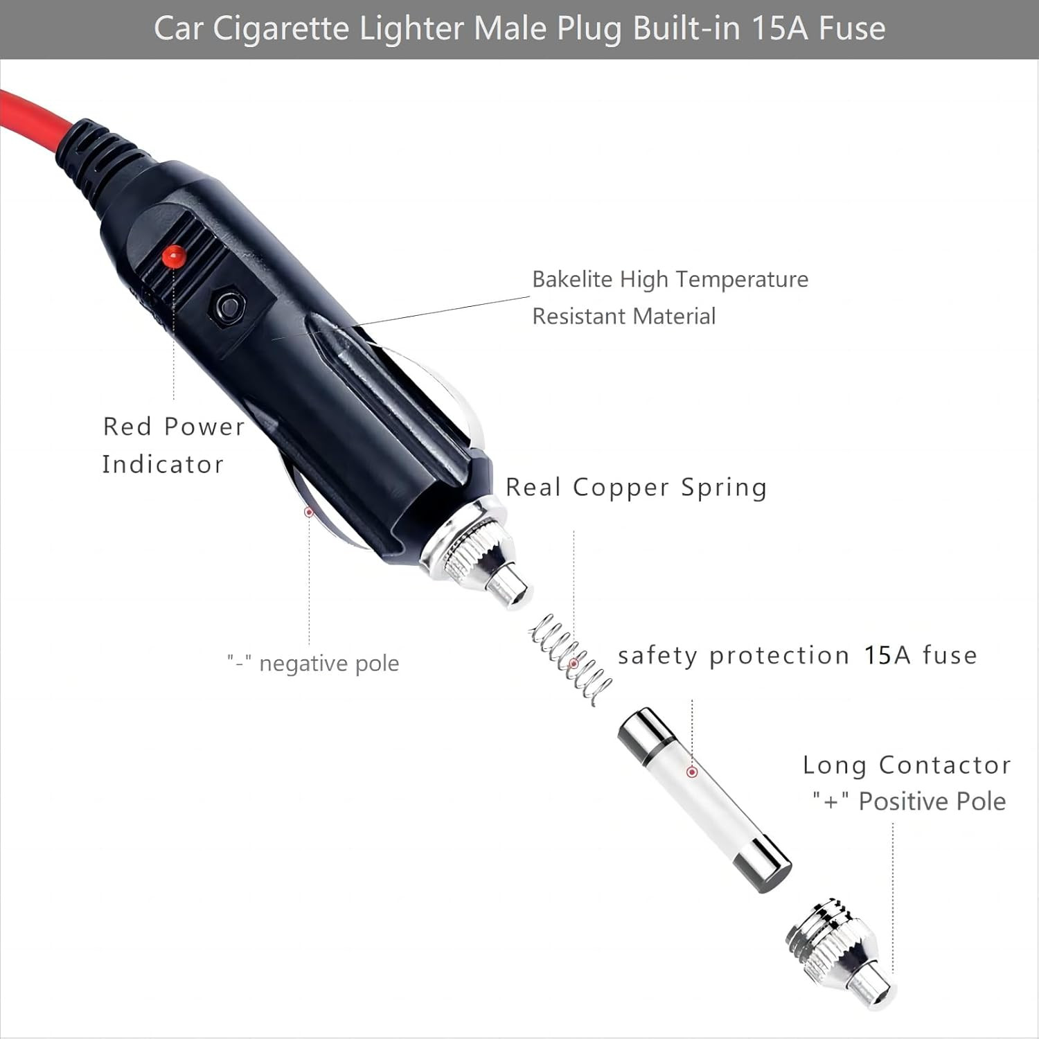 Alligator Clamp to Male Cigarette Lighter Extension Cable - 12V-24V Jumper Batte