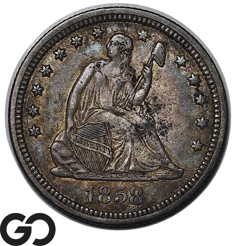 1858 Seated Liberty Quarter, Choice AU
