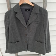 Talbots XL Wool Women's Gray Three Button Blazer Career Professional FLAWED