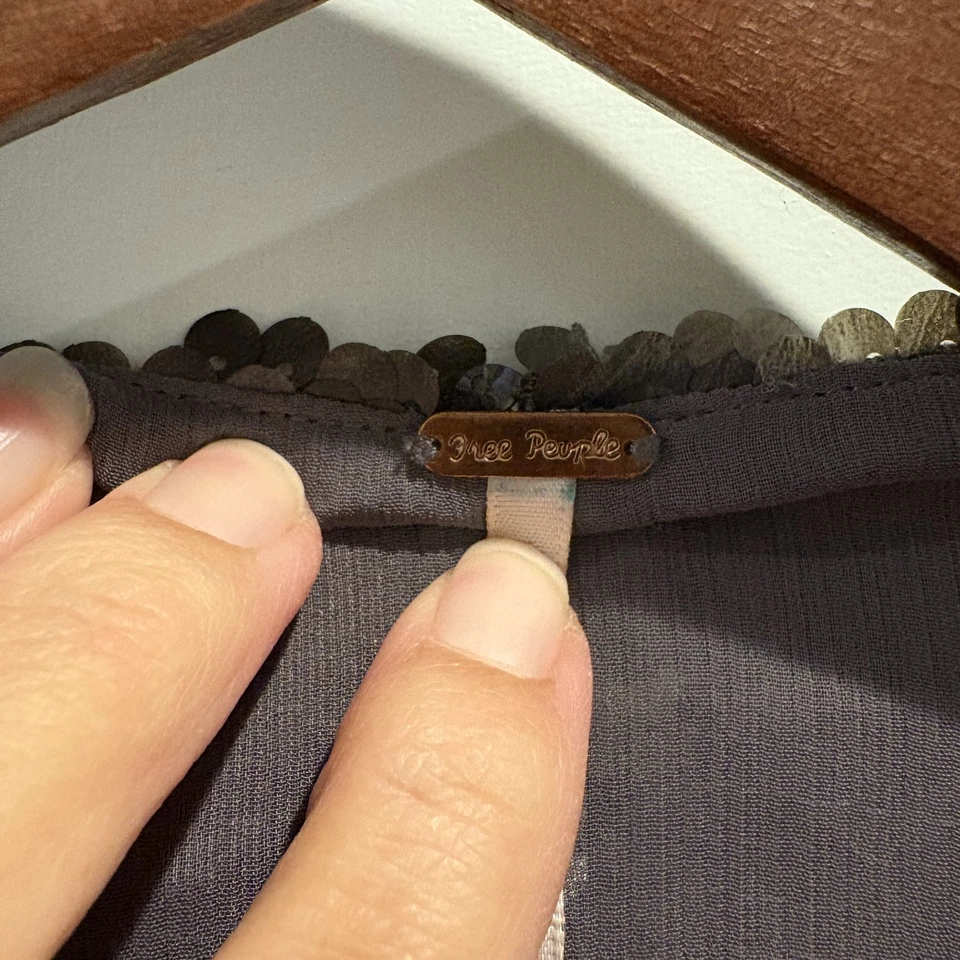 Chaqueta Free People Mujer Pequeña Gris Lentejuelas Drapeada Cárdigan Frente Abierto Boho Foto 2 de 4