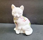 Fenton White Milk Glass Pansy Purple Flower Hand Painted Cat Kitten Figurine