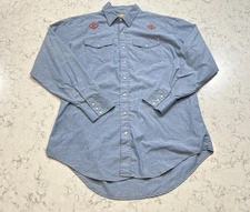 Vintage Big Mac Chambray Western Shirt Blue Embroidered Snap Button XL Long Tail