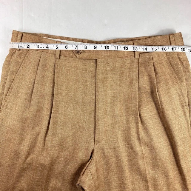 Pantalones de vestir Belvest lana seda lino tweed 36-29 plisados puños hechos en Italia 36R Foto 3 de 4