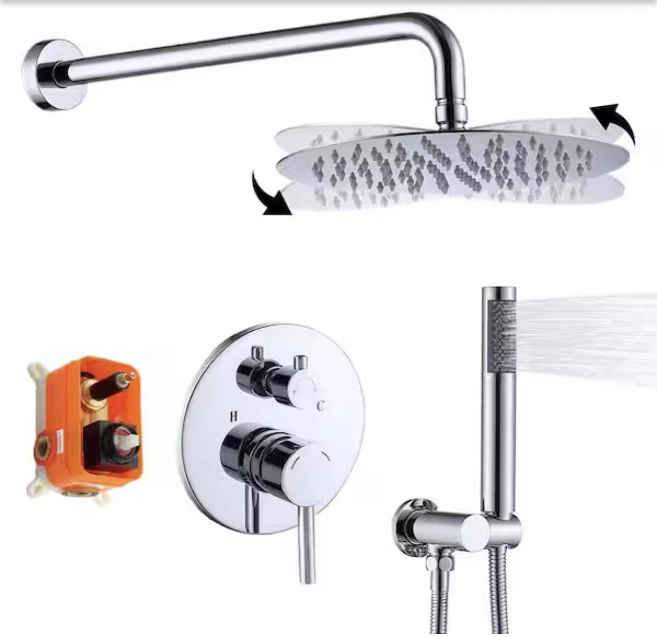 Waterpar 10” Wall Mount Rainfall Shower Head System - 2.5 GPM - Chrome W/ Valve