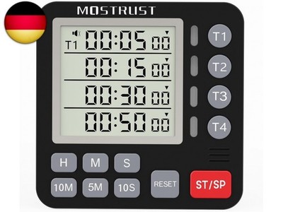 Digitaler Dual-Küchentimer, 4 Kanäle, unabhängiger Countdown-Timer, großes Dis