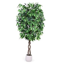 6FT Artificial Ficus Tree, Tall Faux Trees Indoor with White Planter, 6ft Green