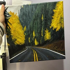 Fall Forest Road Painting Acrylic on canvas board 12x12