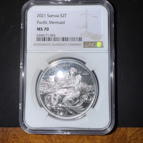 2021 Samoa Pacific Mermaid 1oz .999 fine silver coin perfect MS70 NGC Certified