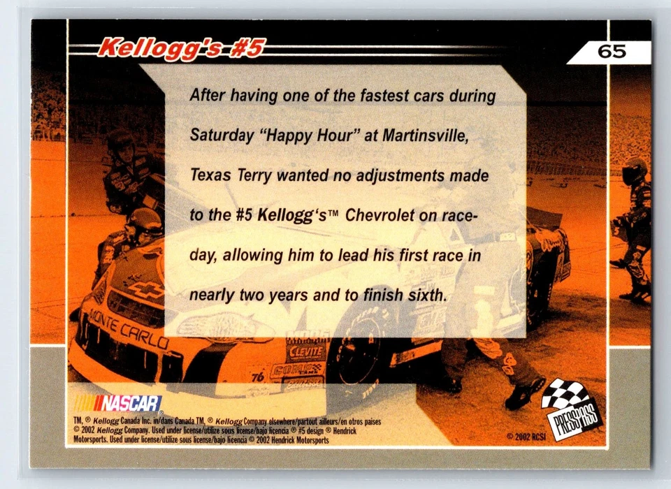 2002 Press Pass Trackside Terry Labonte Car Hendrick Motorsports #65 - Image 2 of 2