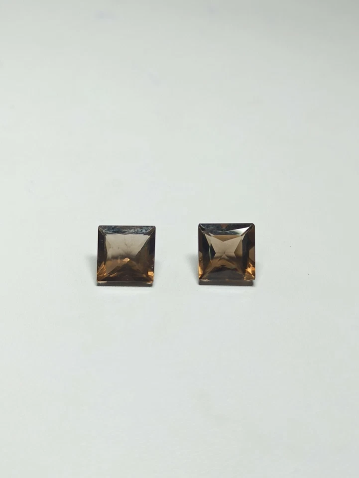 Quartz , Smoky Quartz Square Cut 2 Piece set 6.50 carats in weight 9×9 mm size - Image 2 of 4