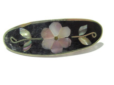 BLACK SILVER TONE ABALONE FLOWER SMALL BABY HAIR CLIP FOR A FEW WISPS OF HAIR