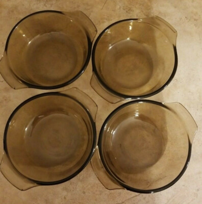 4 Lovenware Smoke Glass Amber 12 oz Casseroles #1072