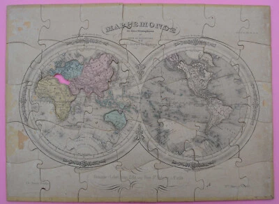 puzzle bois 1850' BARBIE DU BOCAGE Mappemonde Europe France lot de 3 géographie - Photo 1/4