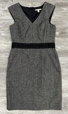 Banana Republic Black White Wool Blend Tweed V-Neck Dress Size 8 Stretch