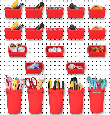 20 Pcs Pegboard Bins and Cups with Hooks and Loops Peg Assortment Organizer Acce