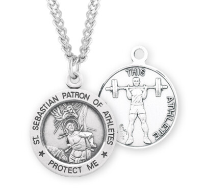 Herren St Sebastian Sterlingsilber Gewichtheben Athlet Medaille Anhänger Halskette