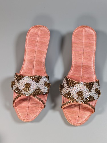 Vintage Women's Shoe 6.5 Woven Pink Grass Sequence NOS True Vtg American Girl - Picture 5 of 21