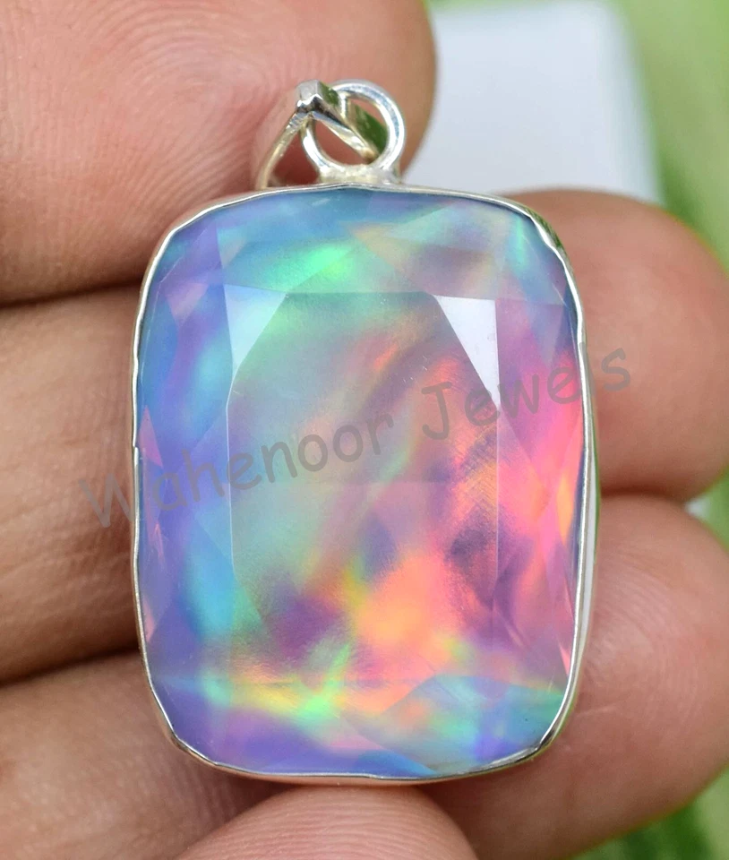 Raro 38.65 KT Aurora Opale Ovale 925 Pendente Argento Sterling Certificato - Immagine 2 di 4