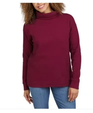 Lands' End Ladies' Waffle Funnel Neck Top, Red, Size S