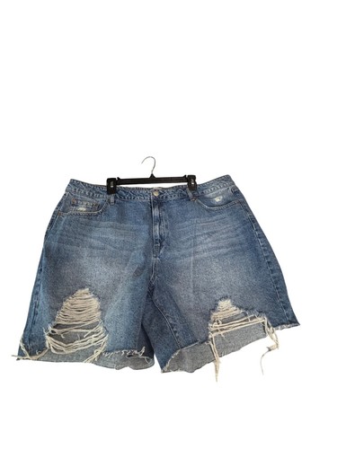 Pantalones cortos de jean boyfriend de tiro alto talla grande de moda, lavado Augie, 18 W - Imagen 10 de 14