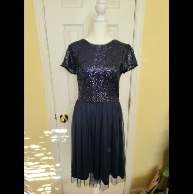 knee length dresses for ladies Marina 267863 - Tea-Length Beaded Mesh Sheath Dress main image 1