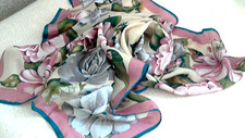 Accessory Lady 100 Floral Silk Scarf 31" x 31" Roll Hem Japan WTags