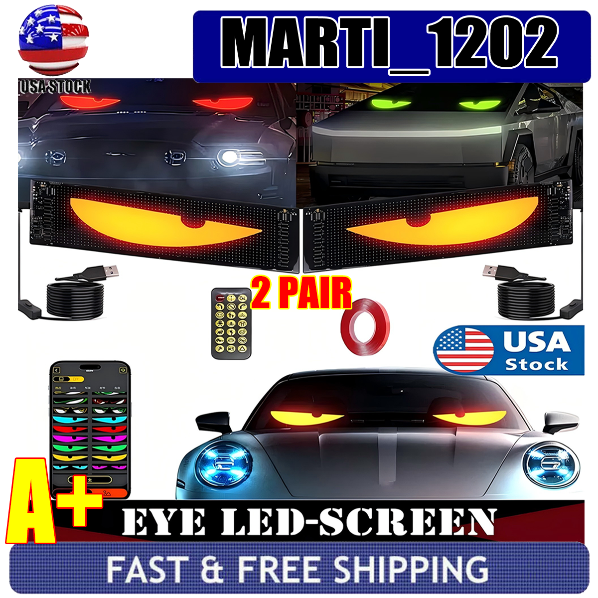 2x Truck-Specific-Devil's Eye LED-Screen Car Eye Light Truck Dynamic LED Light