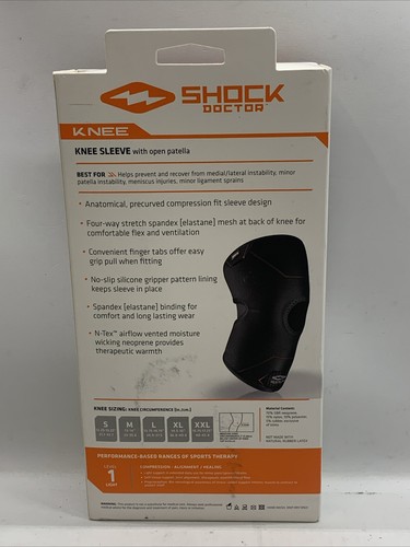 Shock Doctor Knee Compression Sleeve Level 1 Support Black Small w/Open Patella - Picture 3 of 8