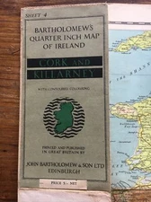 Vintage Bartholomews Cloth Backed Map Of Cork & Killarney Ireland #4